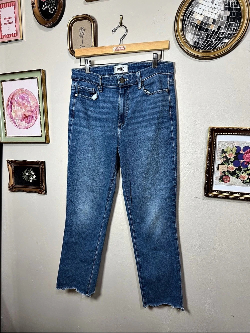 Paige Cindy High-Rise Straight Leg Jeans Blue Waist 31